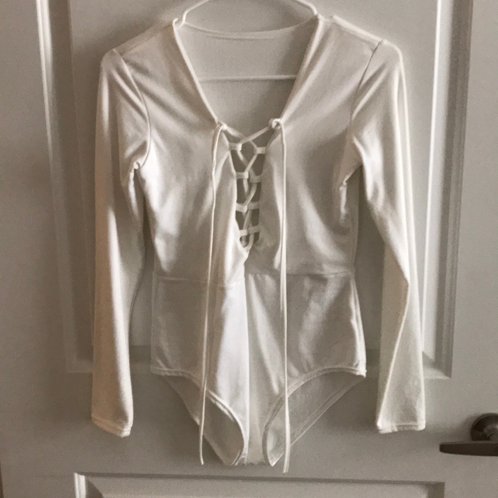 White lace front leotard